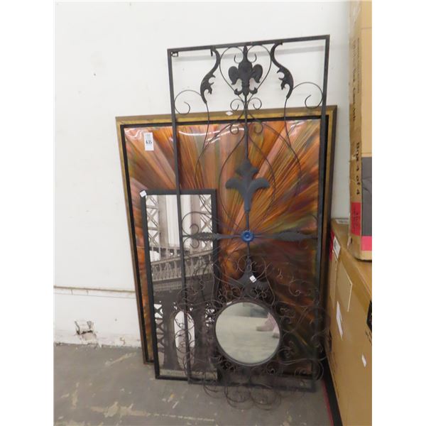Lot of Asst. Wrought Iron Wall Hangings, Mirror, Wall Art