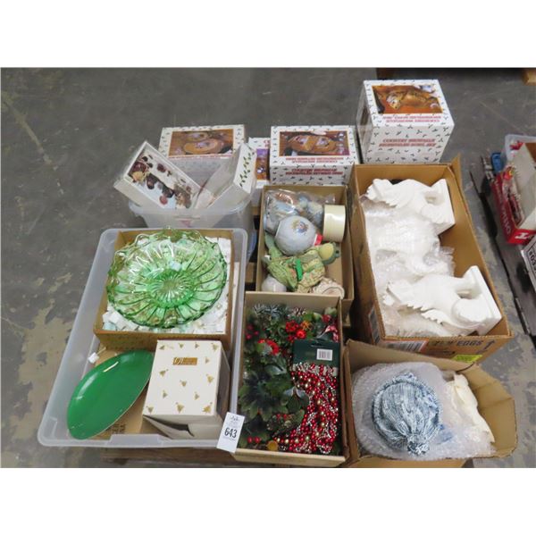 Pallet of Asst. Christmas Pottery, Christmas Floral, Snowman, Dishes, Stoneware