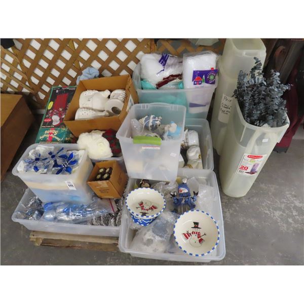 Pallet of Asst. Christmas Floral, Bowls, Home Décor, Pottery, Snowman and More