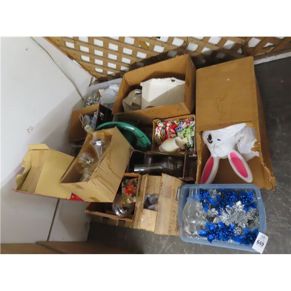 Pallet of Asst. Christmas Pottery, Plastic Easter Bunny, Snowman, Floral, Home Décor