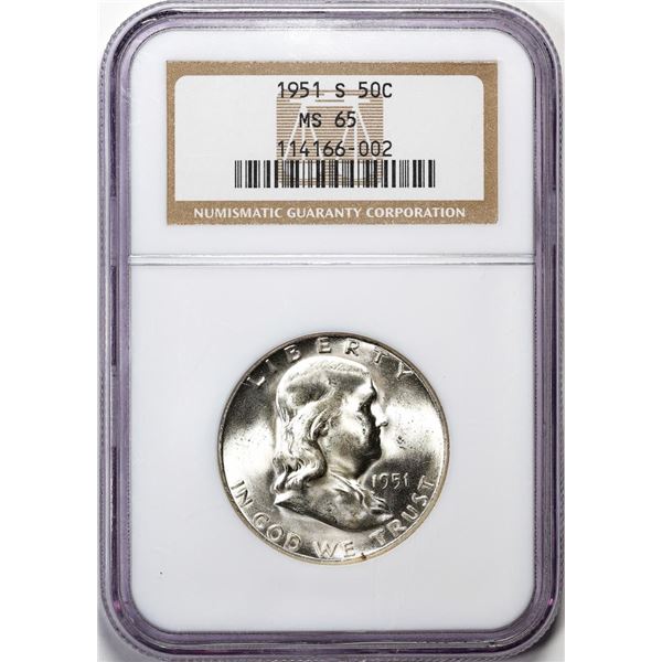 1951-S Franklin Half Dollar Coin NGC MS65