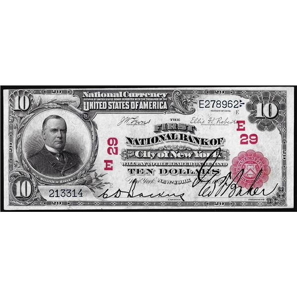 1902 $10 First National Bank of New York, NY CH# 29 National Currency Note Red Seal