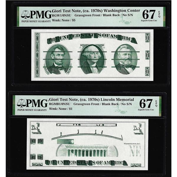 Set of Giori Test Note Washington & Lincoln Memorial PMG Superb Gem Unc 67EPQ