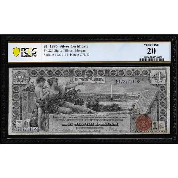 1896 $1 Educational Silver Certificate Note Fr.224 PCGS Very Fine 20
