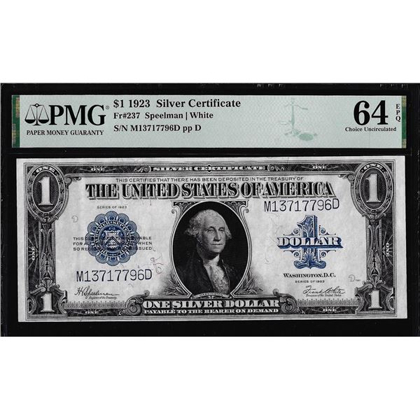1923 $1 Horse Blanket Silver Certificate Note Fr.237 PMG Choice Uncirculated 64EPQ