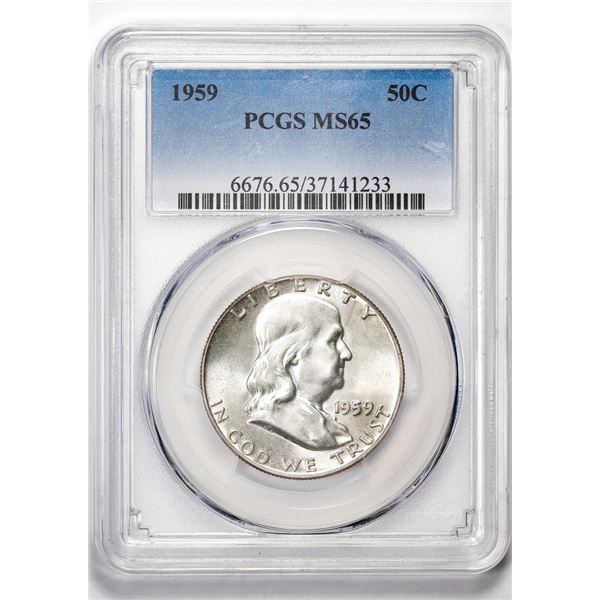 1959 Franklin Half Dollar Coin PCGS MS65