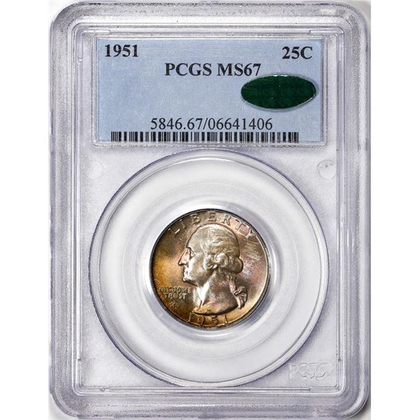 1951 Washington Quarter Coin PCGS MS67 CAC Great Toning