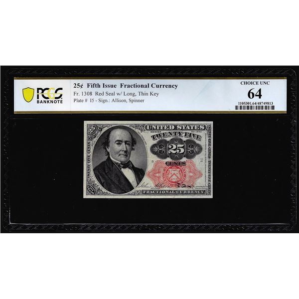 1874 Fifth Issue Twenty-Five Cents Fractional Currency Note Fr.1308 PCGS Choice Unc 64