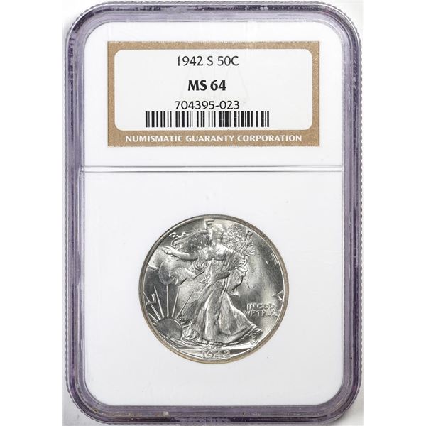 1942-S Walking Liberty Half Dollar Coin NGC MS64