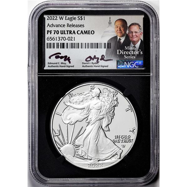 2022-W $1 Proof American Silver Eagle Coin NGC PF70 Ultra Cameo Moy & Ryder Signed