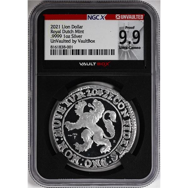 2021 Netherlands Proof Lion Dollar Silver Coin NGCX Proof 9.9 Ultra Cameo VaultBox