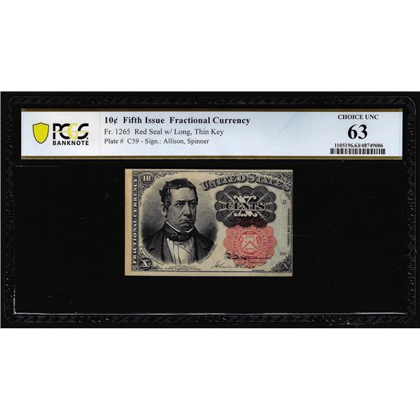 1874 Fifth Issue 10 Cents Fractional Currency Note Fr.1265 PCGS Choice Uncirculated 63