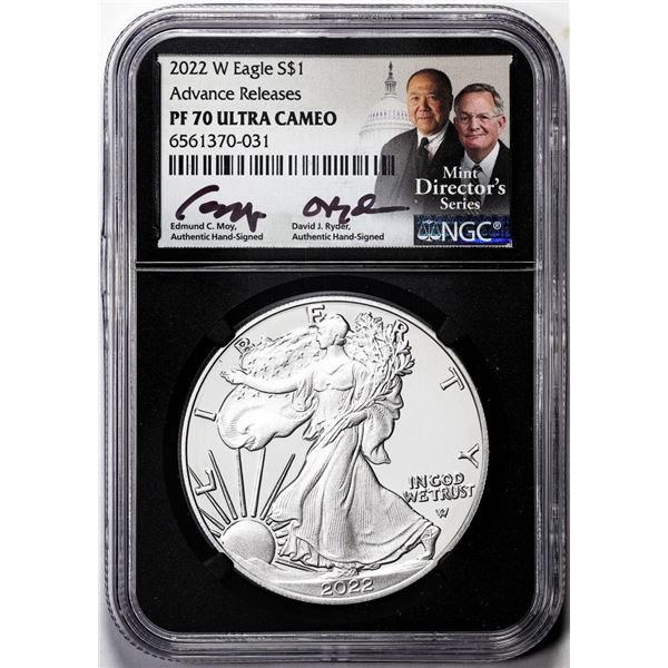 2022-W $1 Proof American Silver Eagle Coin NGC PF70 Ultra Cameo Moy & Ryder Signed