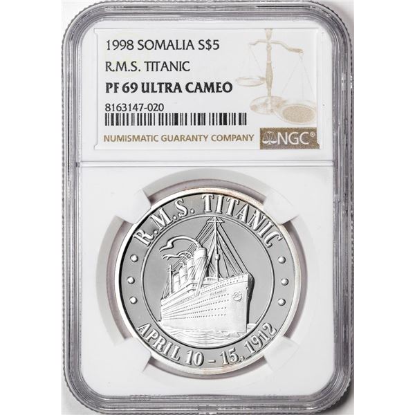 1998 Somalia $5 Proof R.M.S. Titanic Silver Coin NGC PF69 Ultra Cameo
