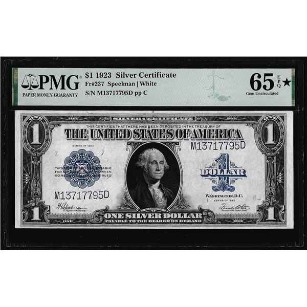 1923 $1 Horse Blanket Silver Certificate Note Fr.237 PMG Gem Uncirculated 65EPQ*