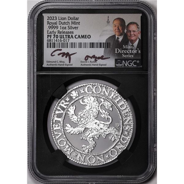 2023 Netherlands Proof Lion Dollar Silver Coin NGC PF70 Ultra Cameo Moy Signature