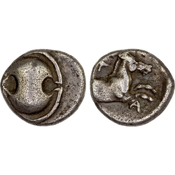 BOEOTIA: Tanagra, AR obol (0.95g), early to mid-4th century BC, VF