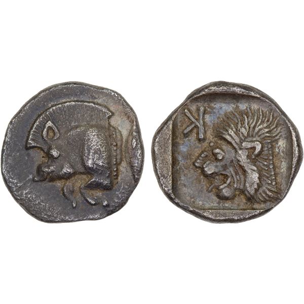 MYSIA: Kyzikos, AR obol (0.83g), ca. 450-400 BC, Choice VF