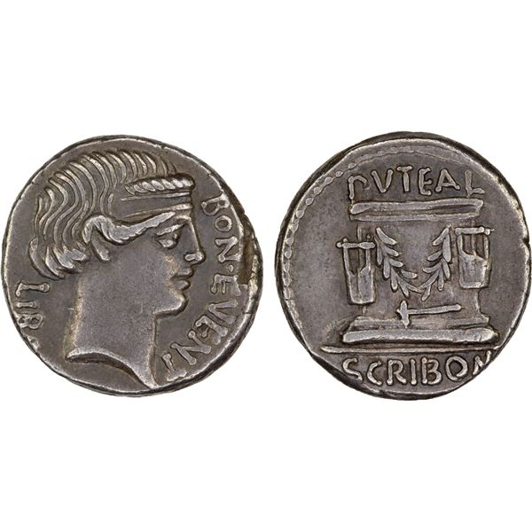 ROMAN REPUBLIC: L. Scribonius Libo, AR denarius (3.98g), Rome, 62 BC, Choice VF