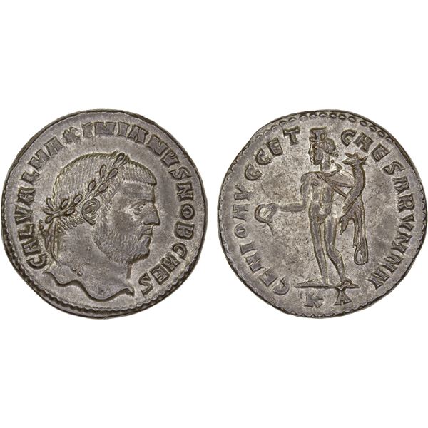 ROMAN EMPIRE: Galerius, 293-305 AD, silvered AE follis (9.31g), Cyzicus, 295-296 AD, Choice XF