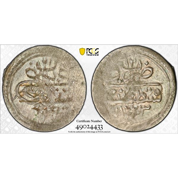 OTTOMAN TURKEY: Mahmud II, 1808-1839, AR para, Kostantiniye, AH1223 year 12, PCGS AU58