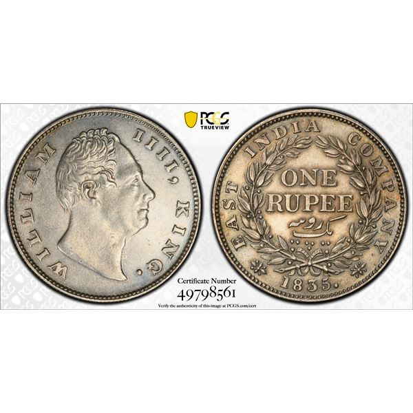 BRITISH INDIA: William IV, 1830-1837, AR rupee, 1835(c), PCGS AU58