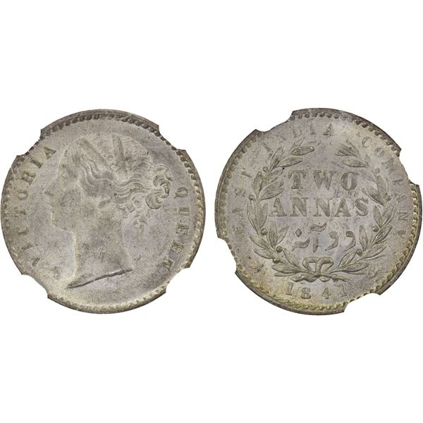 BRITISH INDIA: Victoria, Queen, 1837-1876, AR 2 annas, 1840(c), NGC MS64
