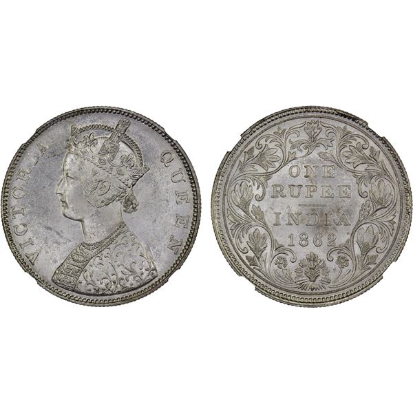 BRITISH INDIA: Victoria, Queen, 1837-1876, AR rupee, 1862(b), NGC MS63
