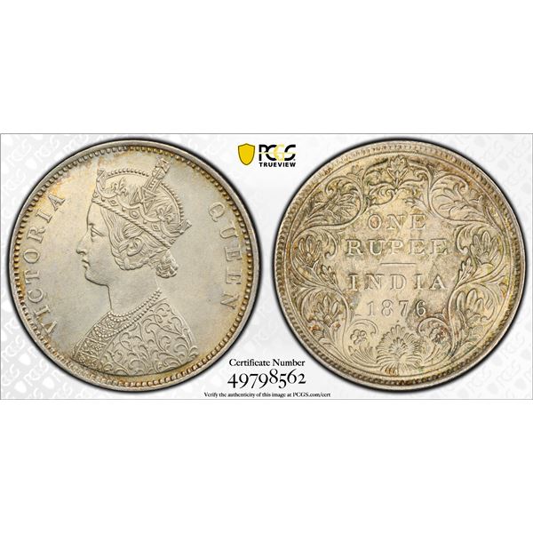 BRITISH INDIA: Victoria, Queen, 1837-1876, AR rupee, 1876(b), PCGS Unc