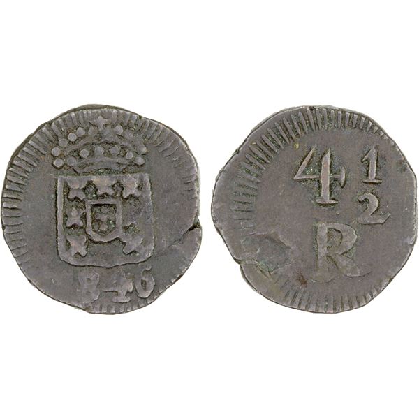 PORTUGUESE INDIA: GOA: Maria II, 1834-1853, AE 4-1/2 reis, 1846, pleasing VF