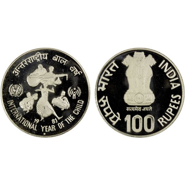 INDIA: Republic, AR 100 rupees, 1981-B, Proof
