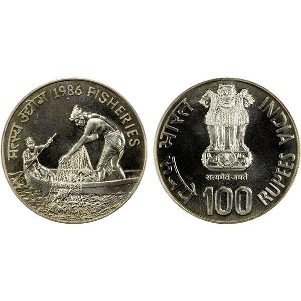 INDIA: Republic, AR 100 rupees, 1986, UNC