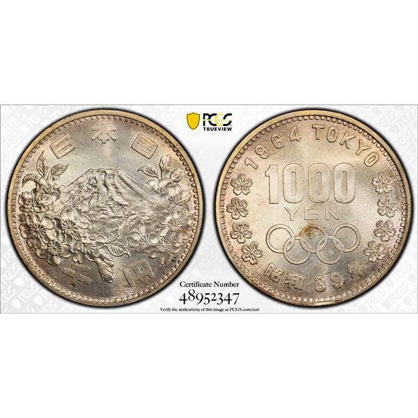 JAPAN: Showa, 1926-1989, AR 1000 yen, year 39 (1964), PCGS MS67