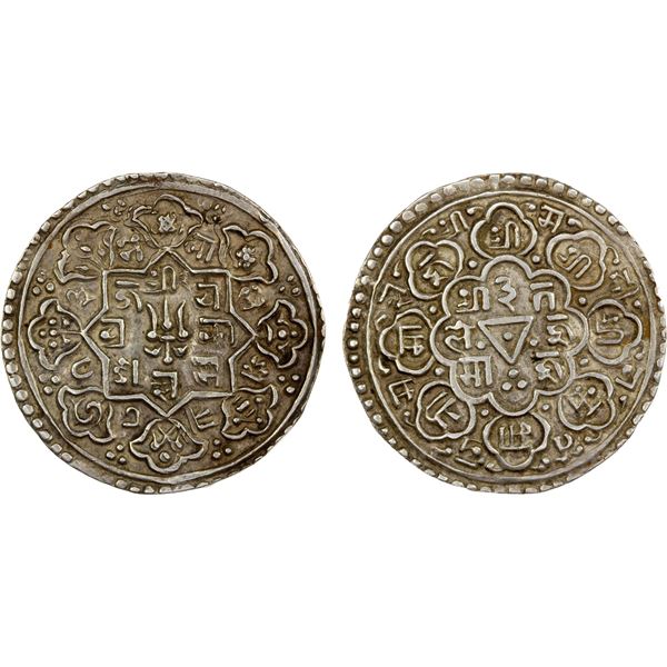 NEPAL: KATHMANDU: Jaya Prakash Malla, 2nd reign, ca. 1750-1768, AR mohar (5.42g), NS873 (1753), XF