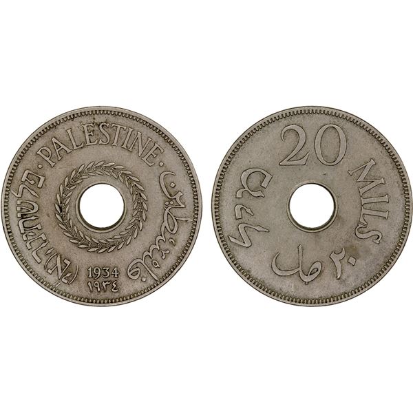 PALESTINE: British Mandate, 20 mils, 1934, Choice VF