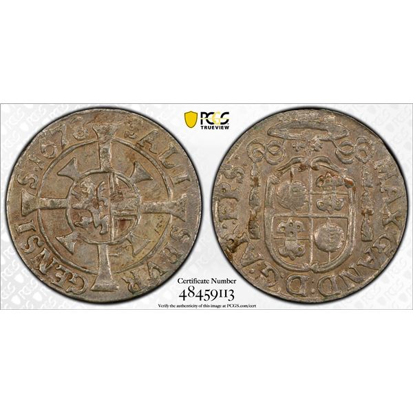 AUSTRIA: SALZBURG: Max Gandolf von Kuenburg, 1668-1687, AR kreuzer, 1678, PCGS AU58