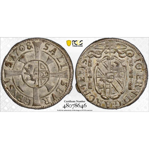 AUSTRIA: SALZBURG: Johann Ernst von Thun, 1687-1709, BI kreuzer, 1708, PCGS MS65