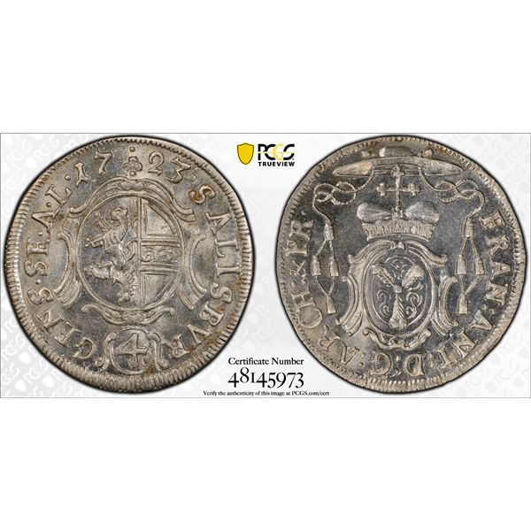 AUSTRIA: SALZBURG: Franz Anton von Harrach, 1718-1727, AR 4 kreuzer, 1723, PCGS MS64