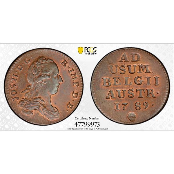 AUSTRIAN NETHERLANDS: Joseph II, 1781-1789, AE liard, 1789, PCGS MS64 RB