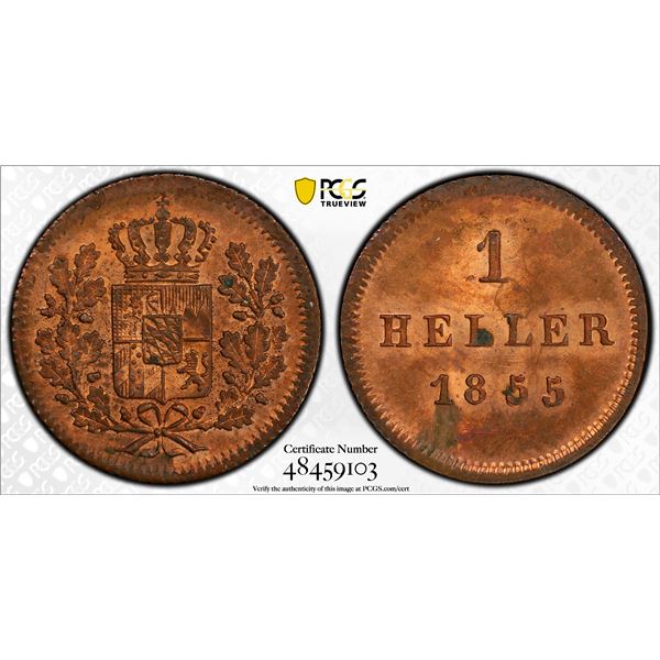 GERMANY: BAVARIA: Ludwig I, 1825-1848, AE heller, 1845, PCGS MS64 RB