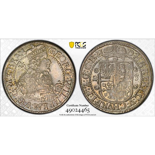 GERMANY: BRANDENBURG-PRUSSIA: Georg Wilhelm, 1619-1640, AR 1/4 thaler, Königsberg, 1623, PCGS AU58