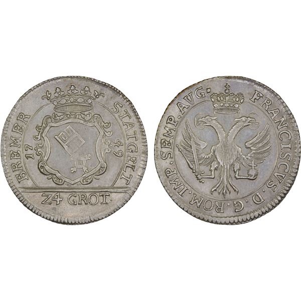 GERMANY: BREMEN: Franz I, 1745-1765, AR 24 grote, 1749, XF