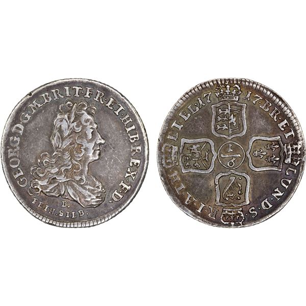 GERMANY: BRUNSWICK-LÜNEBURG-CALENBERG-HANOVER: George I, 1698-1727, AR 1/6 thaler, 1717-B, About XF