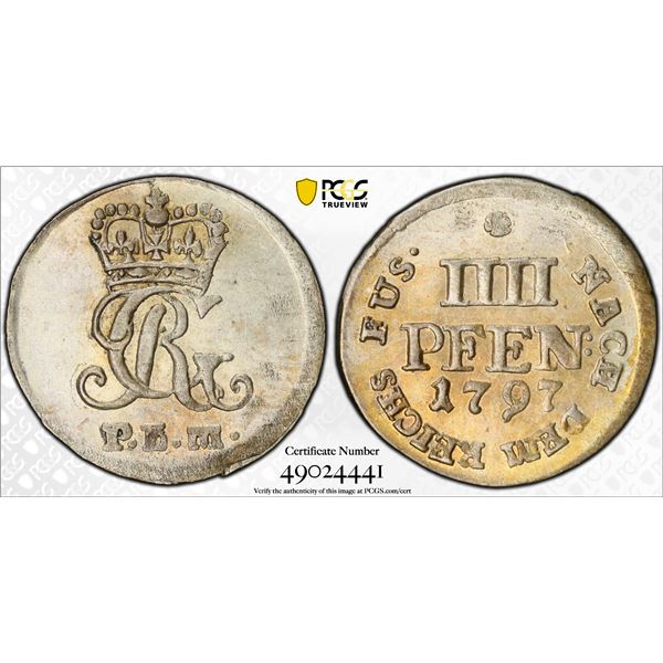 GERMANY: BRUNSWICK-LÜNEBURG-CALENBERG-HANOVER: George III, 1760-1820, AR 4 pfennig, Clausthal, 1797,