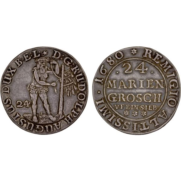 GERMANY: BRUNSWICK-WOLFENBÜTTEL: Rudolf August, 1666-1685, AR thaler, 1680, VF
