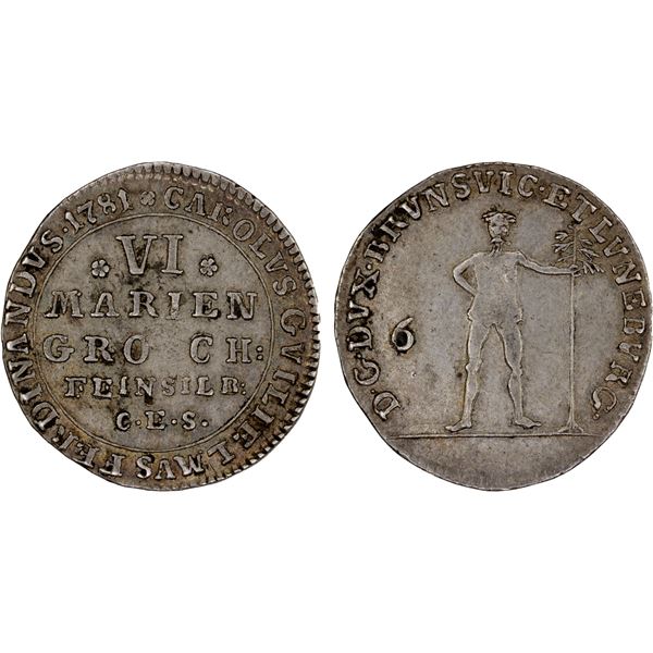 GERMANY: BRUNSWICK-WOLFENBÜTTEL: Karl Wilhelm Ferdinand, 1780-1806, AR 1/6 thaler, Zellerfeld, 1781,