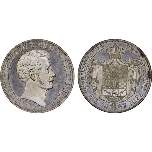 GERMANY: BRUNSWICK-WOLFENBÜTTEL: Wilhelm, 1831-1884, AR thaler, 1867-B, UNC