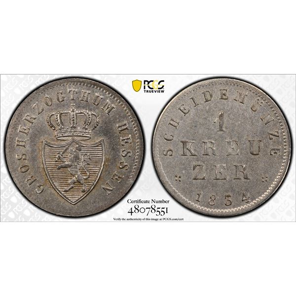 GERMANY: HESSE-DARMSTADT: Ludwig II, 1830-1848, BI kreuzer, 1834, PCGS MS62