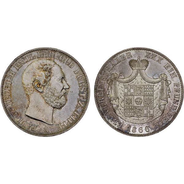 GERMANY: LIPPE: Paul Friedrich Emil Leopold III, 1851-1875, AR thaler, 1866-A, UNC