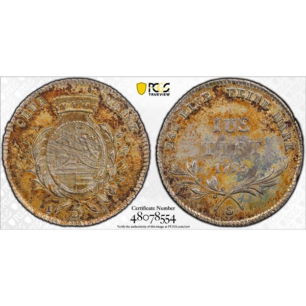GERMANY: MAINZ: Friedrich Karl Josef von Erthal, 1774-1802, AR 5 kreuzer, 1795, PCGS AU55